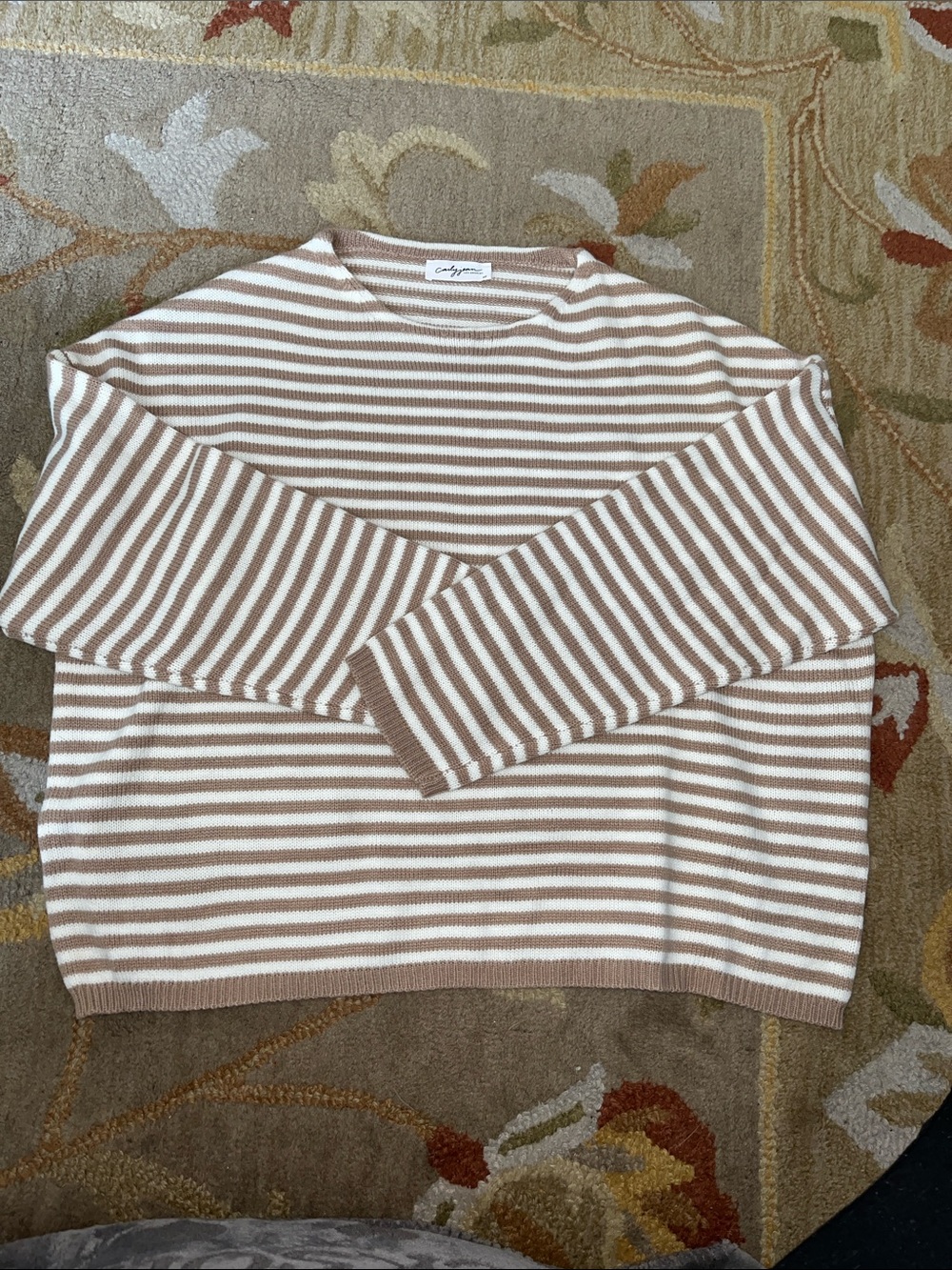 Carly Jean “Wesley”/Los Angeles 
Cream & Tan Striped Crewneck Pullover